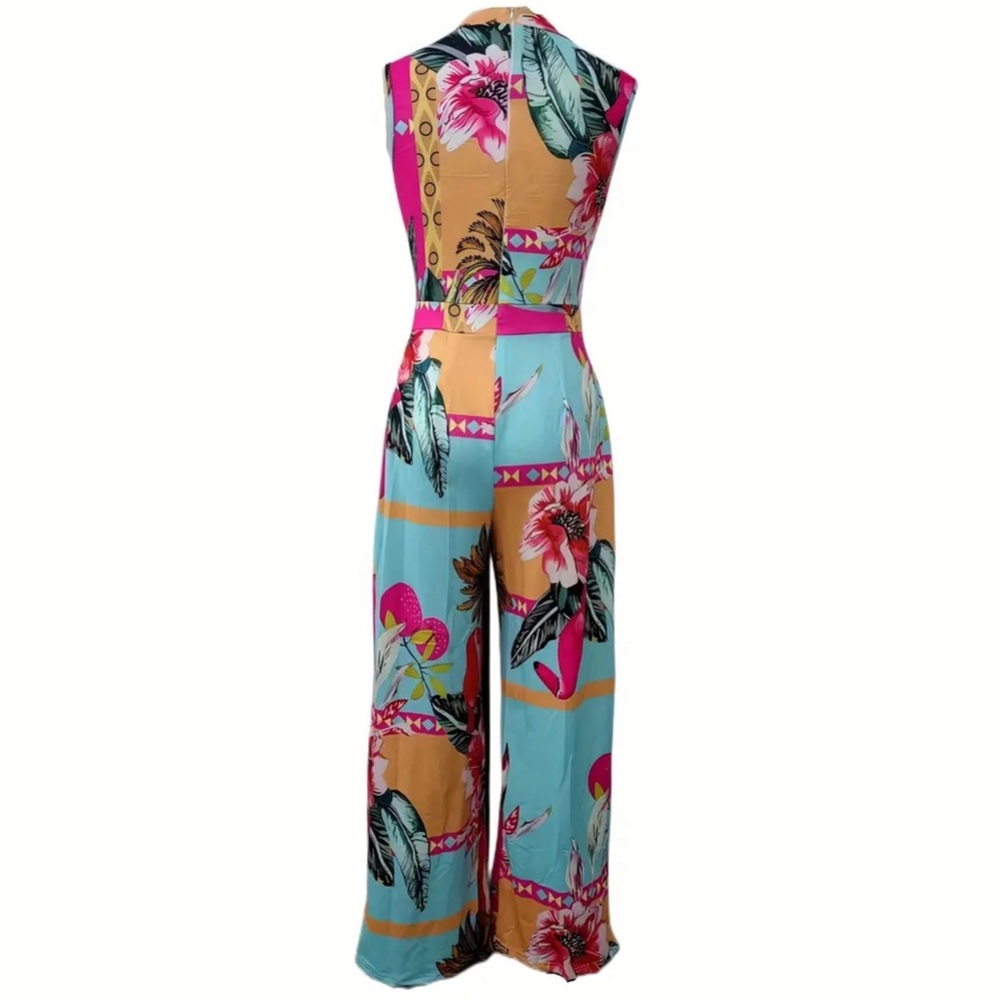 Bohemian Chic Floral Print Wide Leg Jumpsuit - Lightweight, Sleeveless & Flowy - Picture 4 of 7